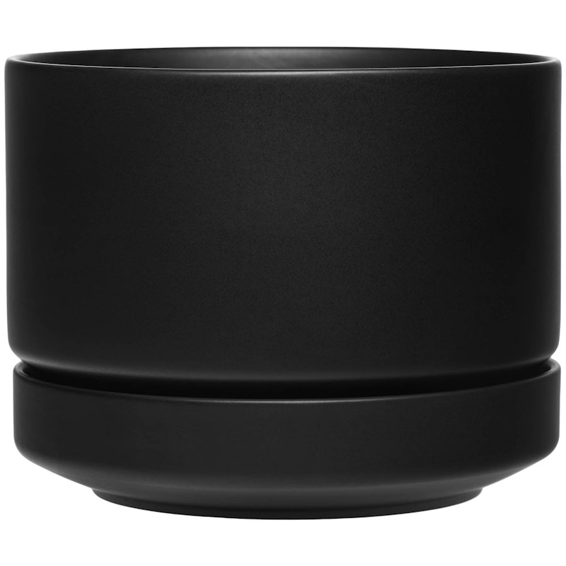 Kruka Med Fat H15 cm, Mattsvart
