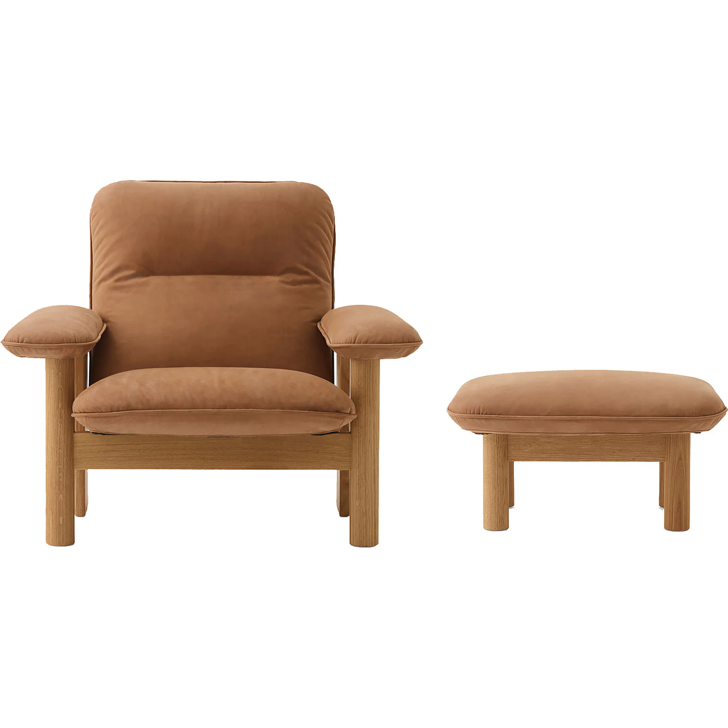 Audo Copenhagen Brasilia F&aring;t&ouml;lj Med Ottoman Naturlig Ek Dunes Cognac 21004 - F&aring;t&ouml;ljer Anilinl&auml;der Konjak - 319274-319283