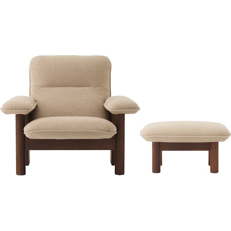 Brasilia Fåtölj Med Ottoman Walnut, Bouclé 02 Beige