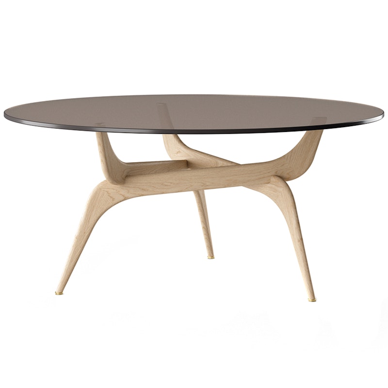 Triiio Soffbord Ø90 cm, Obehandlad Ek / Bronsfärgat Glas