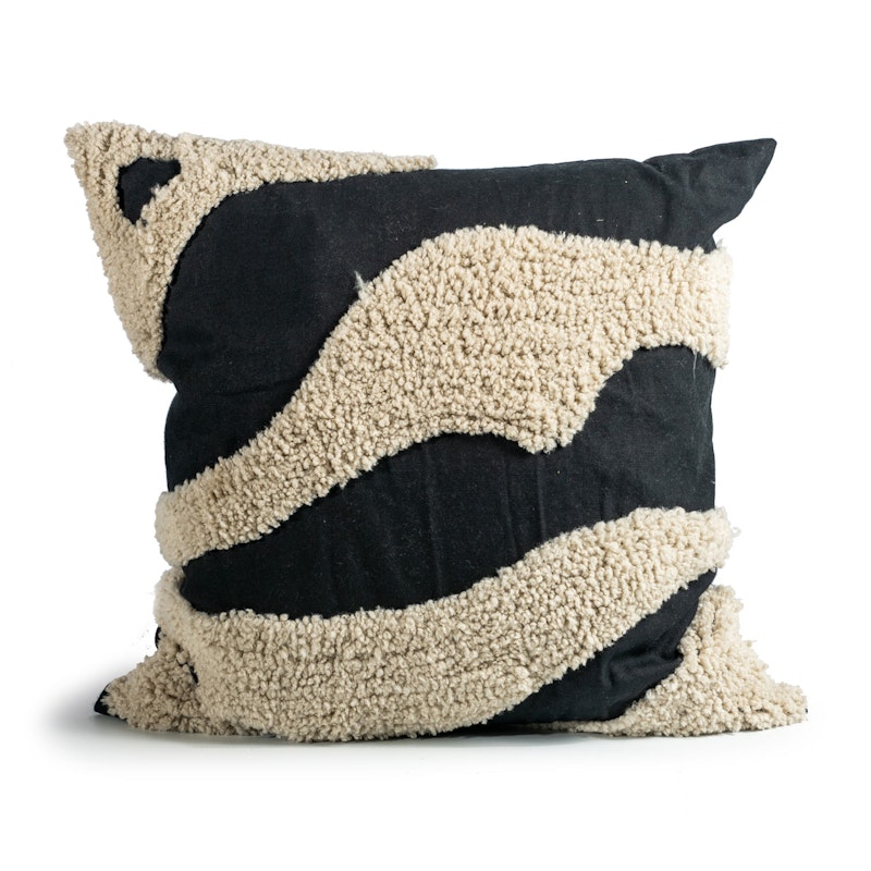Fluffy Prydnadskudde 50x50 cm, Svart / Beige