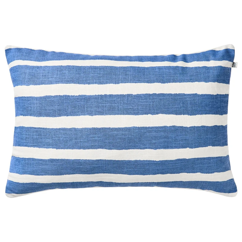 Block Stripe Utomhuskudde 40x60 cm, Off-white / Riviera Blue
