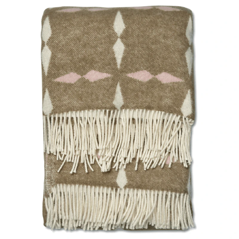 Tile Ullpläd 130x180 cm, Vit / Rosa / Beige