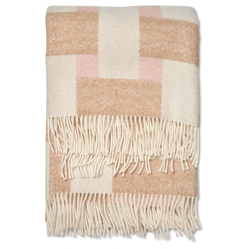 Weave Ullpläd 130x180 cm, Vit / Rosa