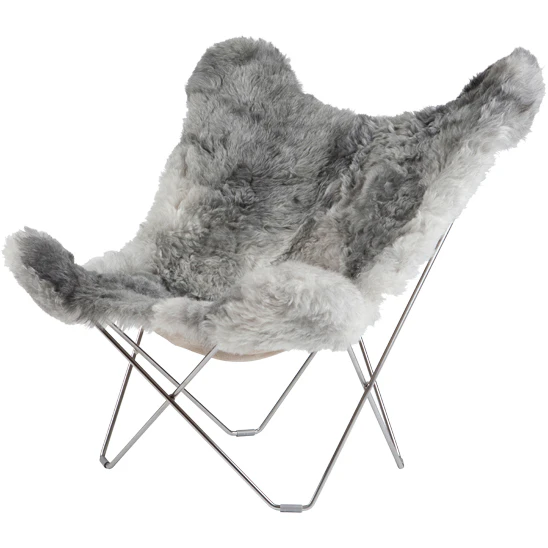 Cuero Iceland Mariposa Butterfly Chair Shorn Grey/chrome - F&aring;t&ouml;ljer F&aring;rskinn Krom - 1111202