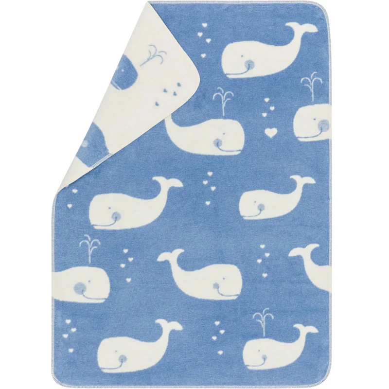 Maja Babyfilt 75x100 cm Whales allover, Blå / Beige