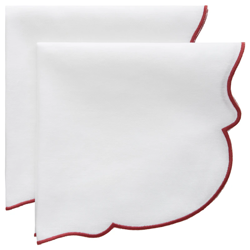 Gia Servett 45x45 cm 2-pack, Vit / Vinröd