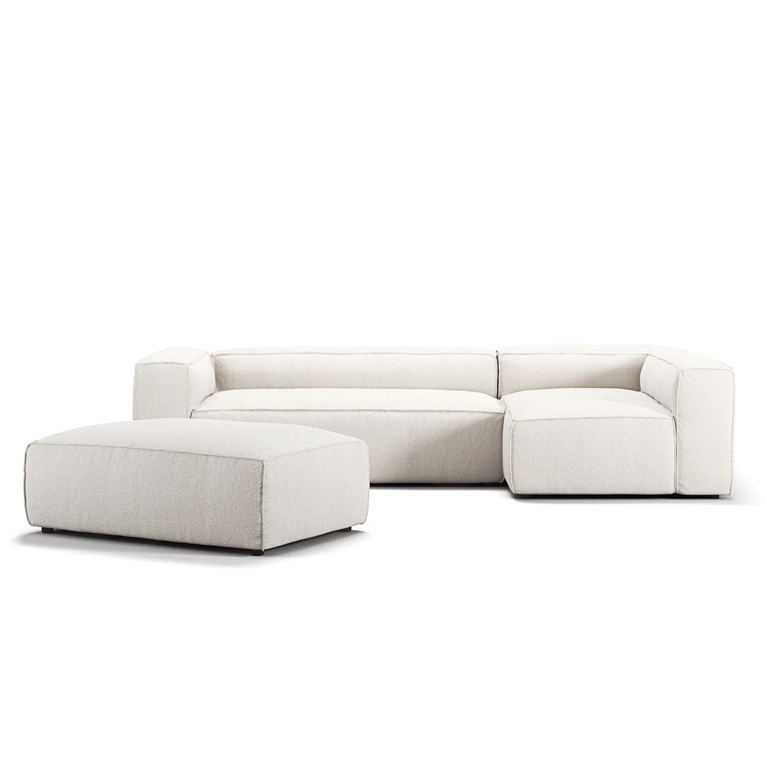 Decotique Grand 4-sitssoffa Divan H&ouml;ger &Ouml;ppet Avslut Med Fotpall tyg Steam White - H&ouml;rnsoffor & Divansoffor Boucl&eacute; Steam White - 372326-372332-372328