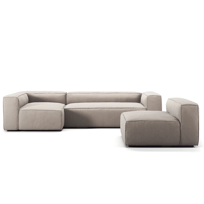 Grand 4-Sitssoffa Divan Vänster Med Fåtölj Minetyg, Sandshell Beige
