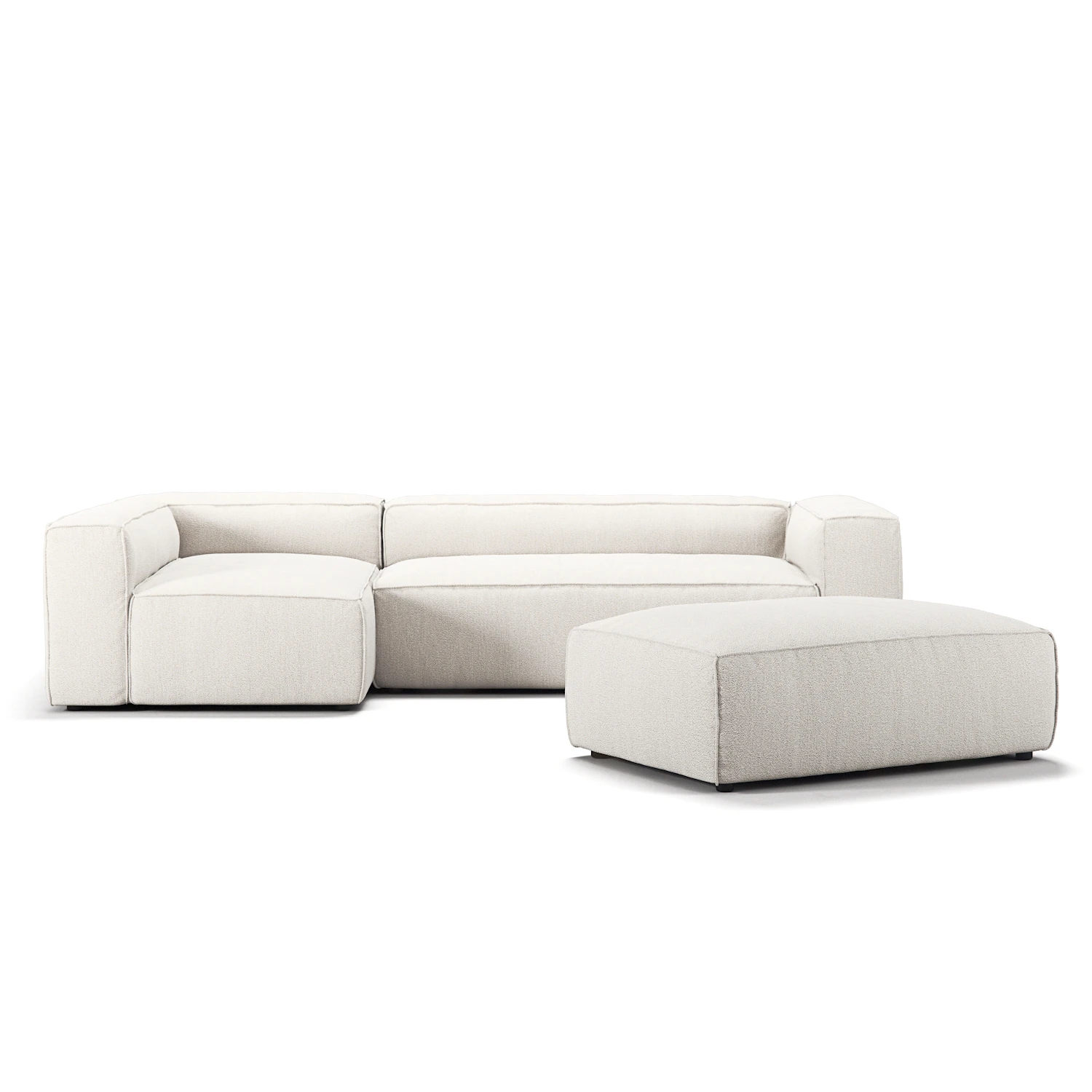 Decotique Grand 4-sitssoffa Divan V&auml;nster &Ouml;ppet Avslut Med Fotpall tyg Steam White - H&ouml;rnsoffor & Divansoffor Boucl&eacute; Steam White - 372329-372327-372332