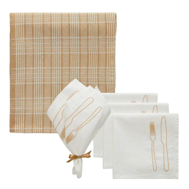 La Tavola / Rita Textilset 4 Servetter + Duk, Vit / Beige / Latte