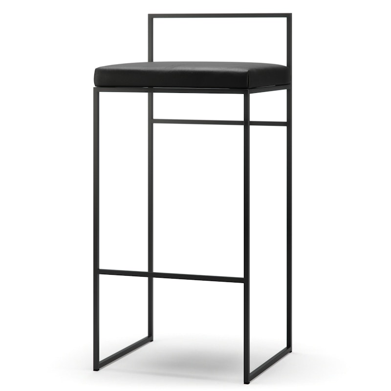 Barstol Med Ryggstöd 90 cm, Svart / Svart Läder