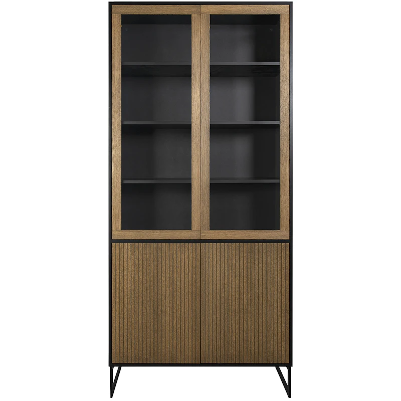 Line Burned Walnut Vitrinskåp, Svart / Svart