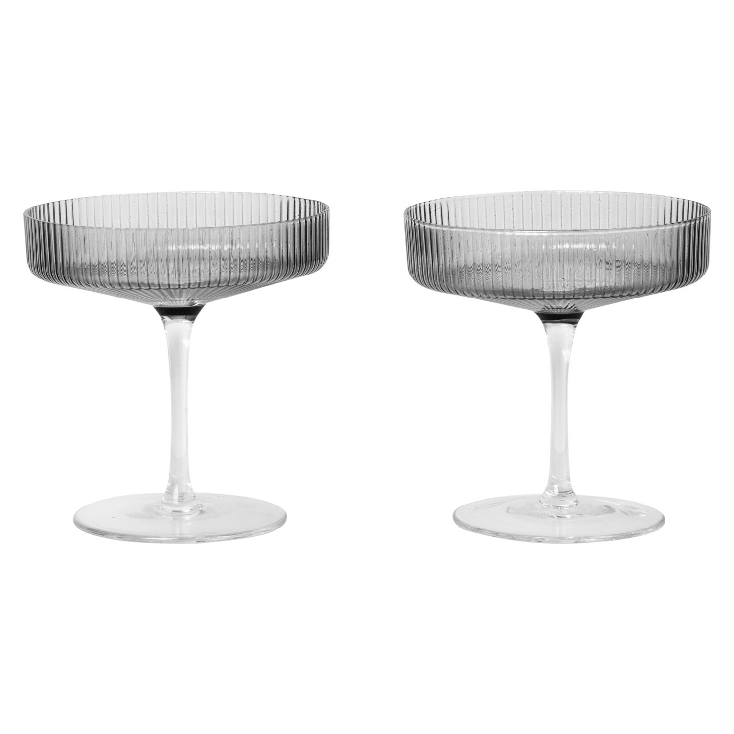 Ferm Living Ripple Champagnekupa 2-pack Smoked Grey - Champagneglas Munbl&aring;st Glas R&ouml;kgr&aring; - 100126112