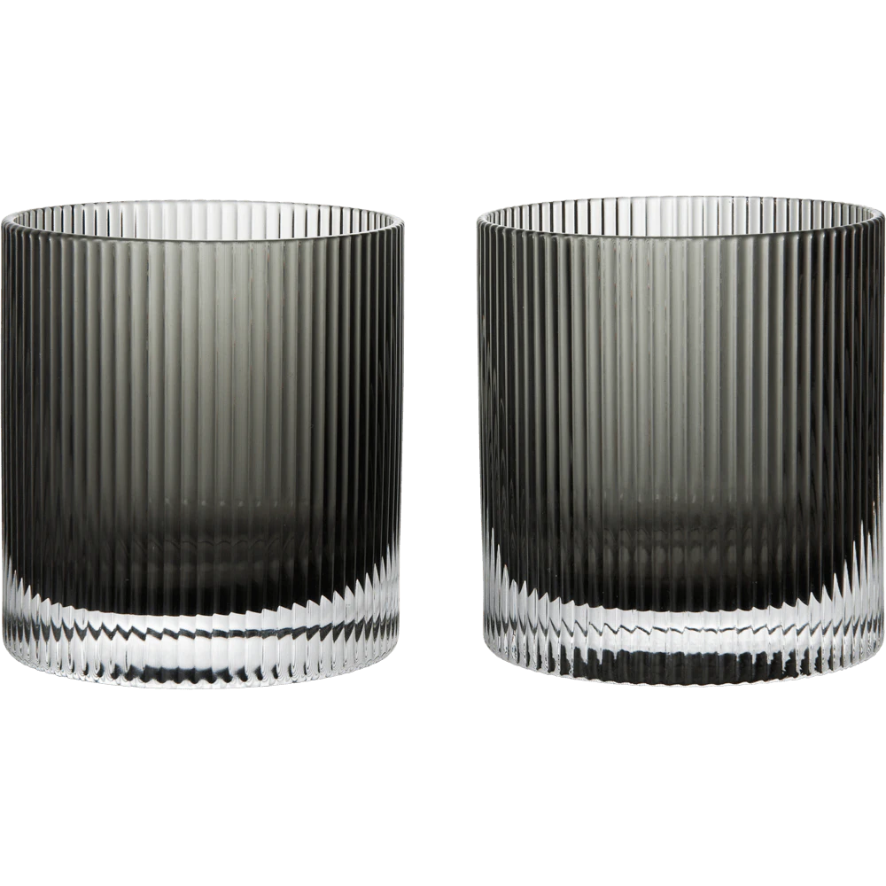 Ferm Living Ripple Tumblerglas 2-pack Smoked Grey - Tumblerglas Munbl&aring;st Glas R&ouml;kgr&aring; - 1104270637