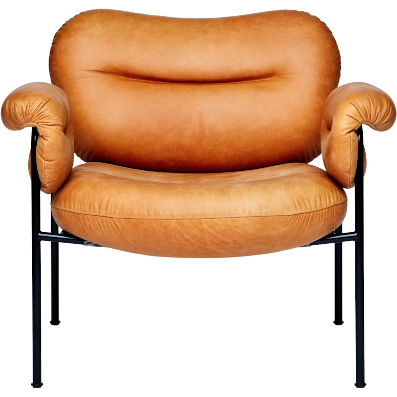 Bollo Loungestol, Svarta Ben / Skinn Vintage Cognac