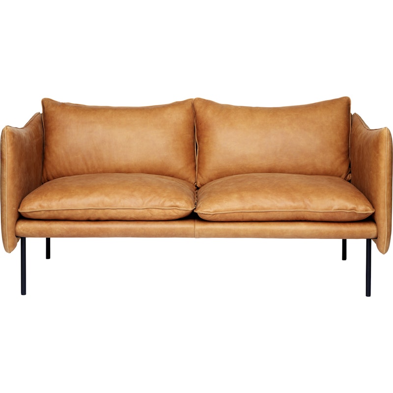 Tiki Soffa 2-Sits, Svarta Ben / Skinn Vintage Cognac