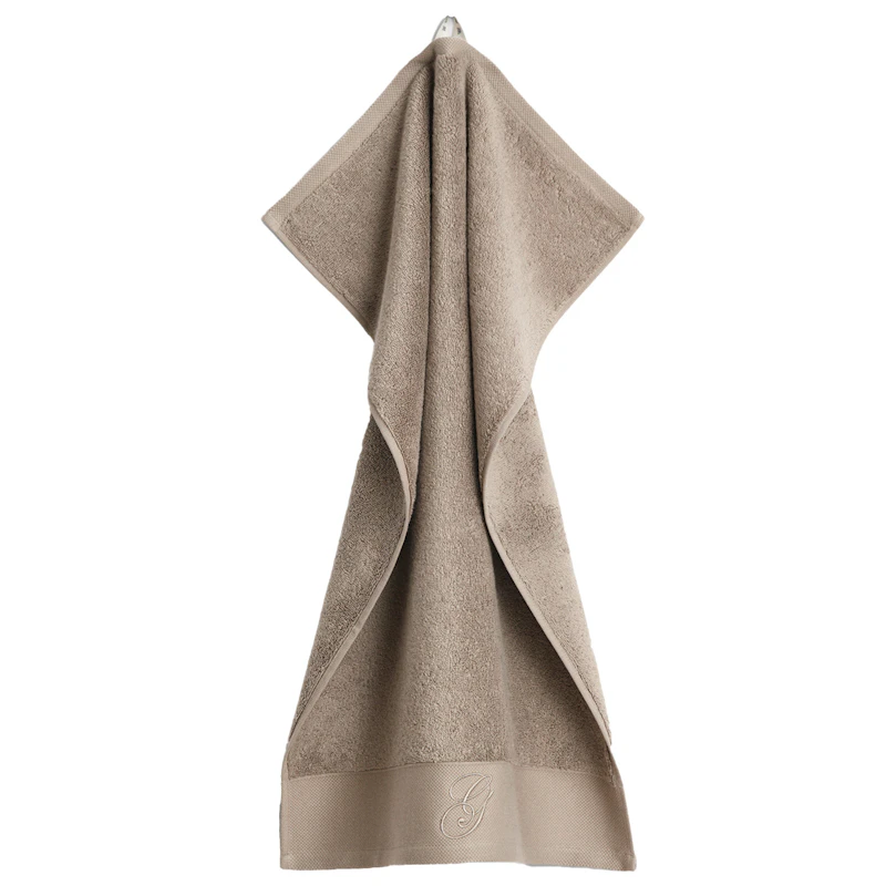 Embroidery Handduk 50x70 cm Vit, Taupe Beige