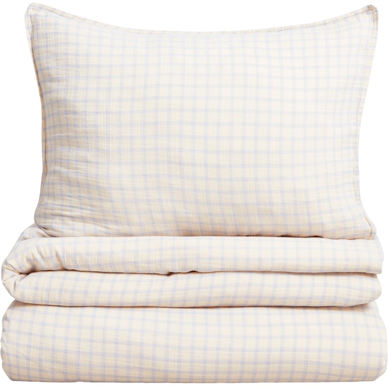 Gingham Sky Blue Muslin Bäddset, 150x210 + 50x60 cm