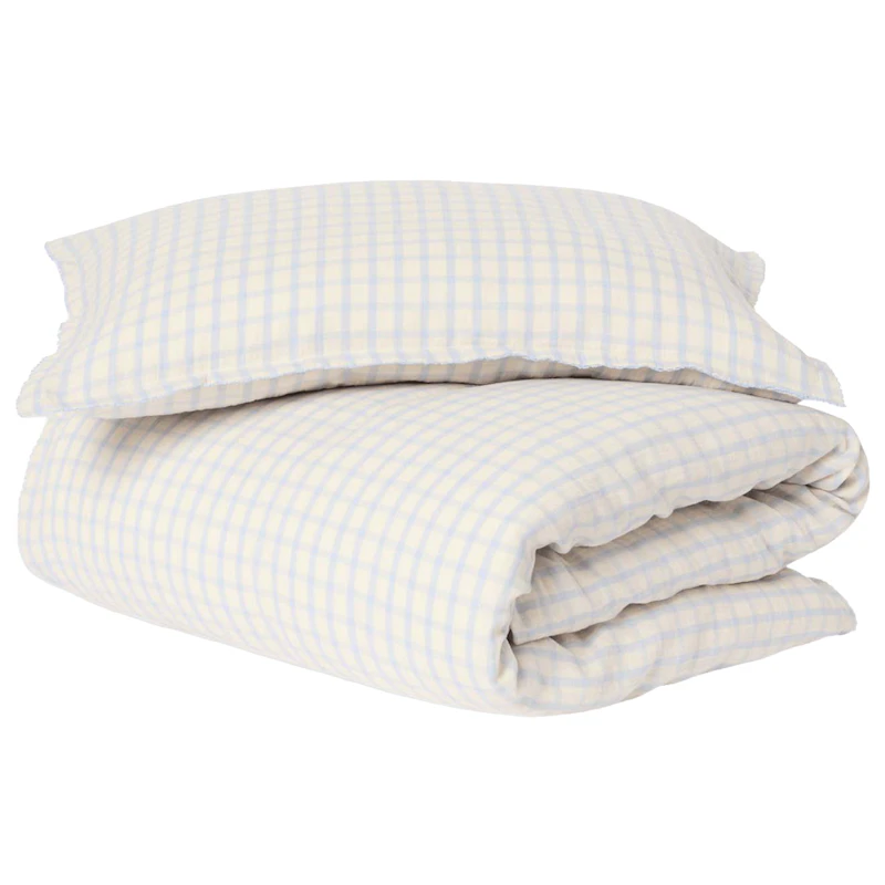 Gingham Sky Blue Muslin Bäddset Junior, 100x130 + 35x55 cm