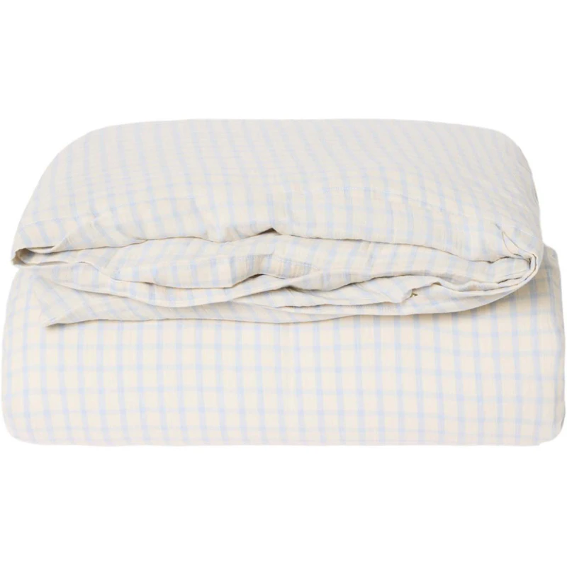 Gingham Sky Blue Muslin Påslakan Dubbel, 220x240 cm