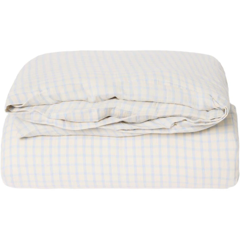 Gingham Sky Blue Muslin Påslakan Enkel, 210x150 cm