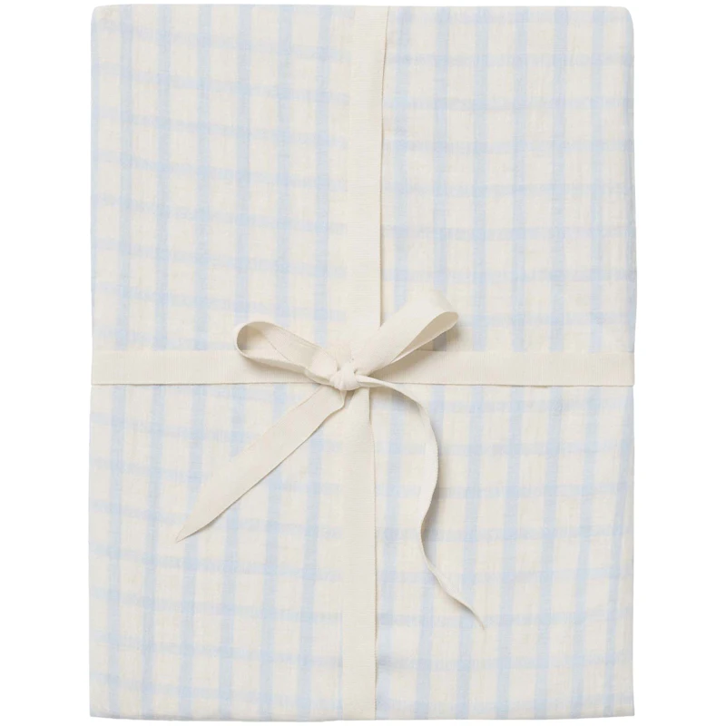 Gingham Sky Blue Muslin Dra-På-Lakan Junior, 60x120 cm