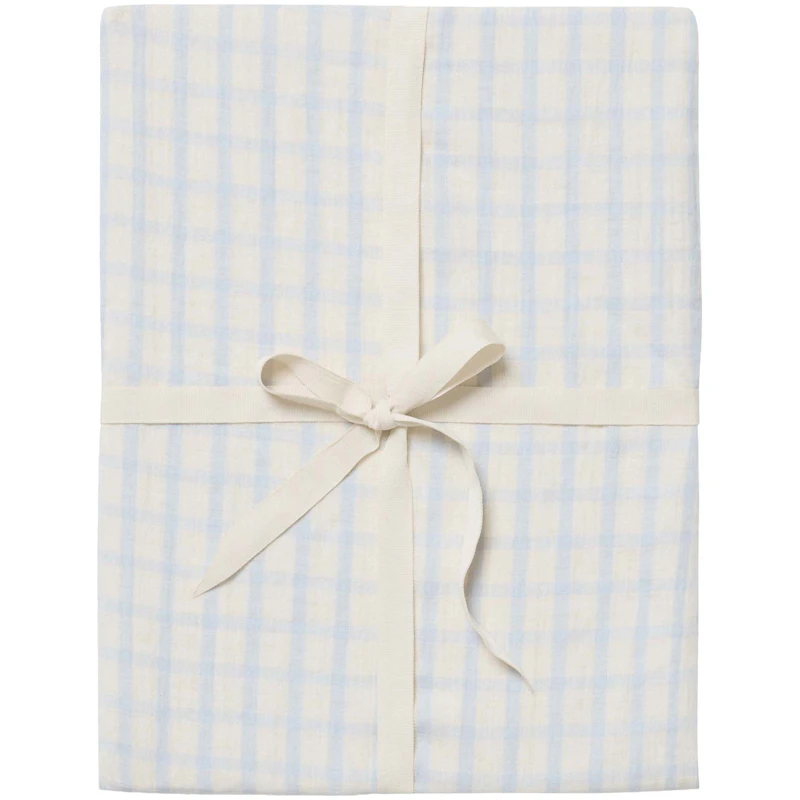 Gingham Sky Blue Muslin Dra-På-Lakan Enkel, 90x200 cm