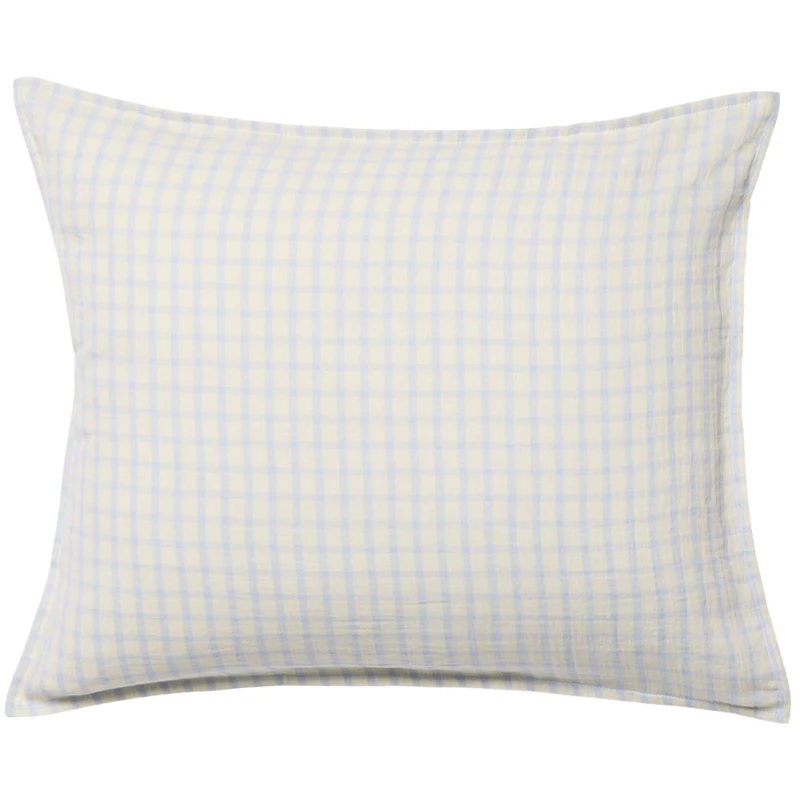 Gingham Sky Blue Muslin Örngott, 50x70 cm