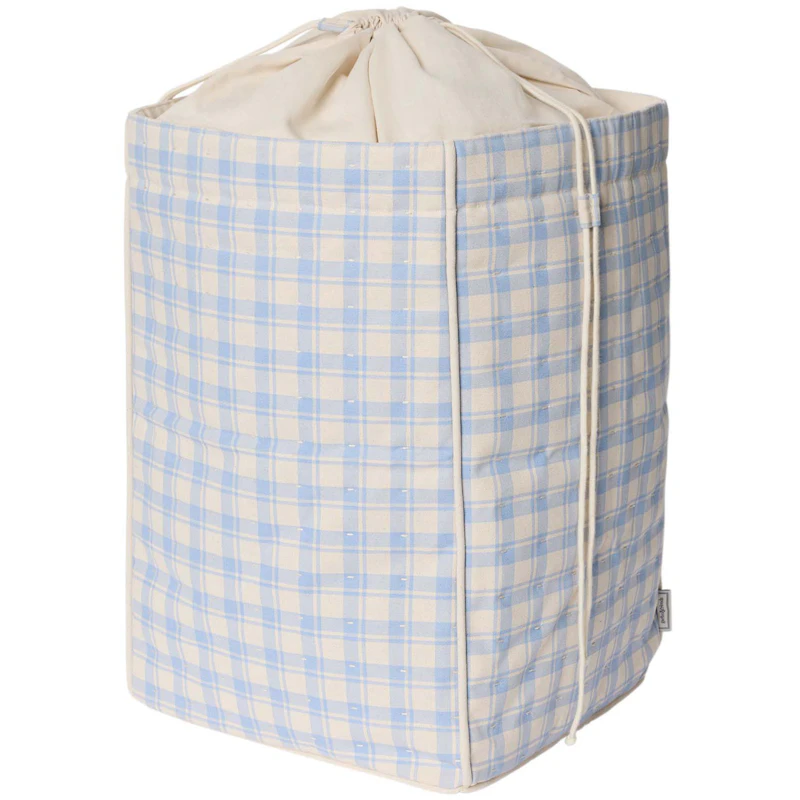 Plaid Sky Blue Förvaringskorg, Stor