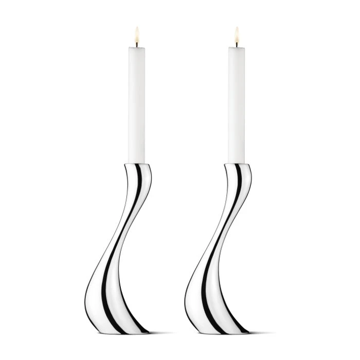 Georg Jensen Cobra Ljusstake 2-pack 24 Cm - Ljusstakar Rostfritt St&aring;l Silver - 3586695