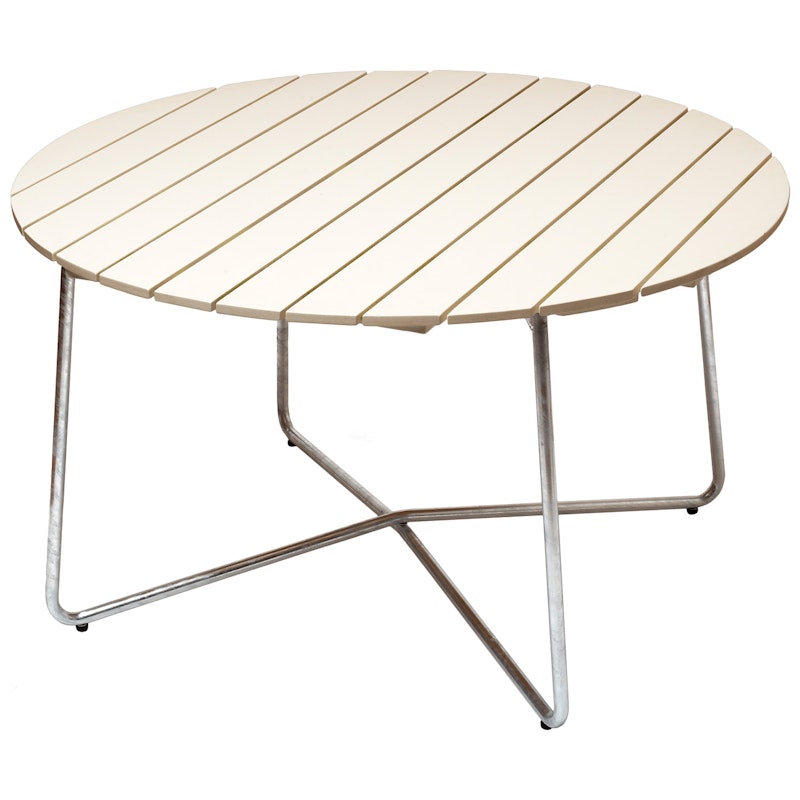 9A Bord Ø120 cm, Vitlackad Ek / Varmförzinkat Stål