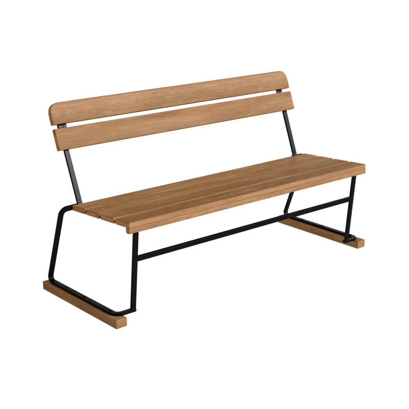 Soffa 3 140 cm, Teak / Svart Stål