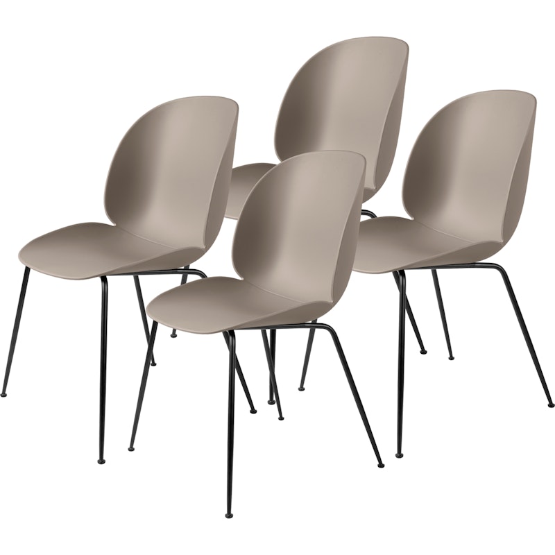 Beetle Stol Oklädd, Conic Base Svart, 4-Pack, Beige