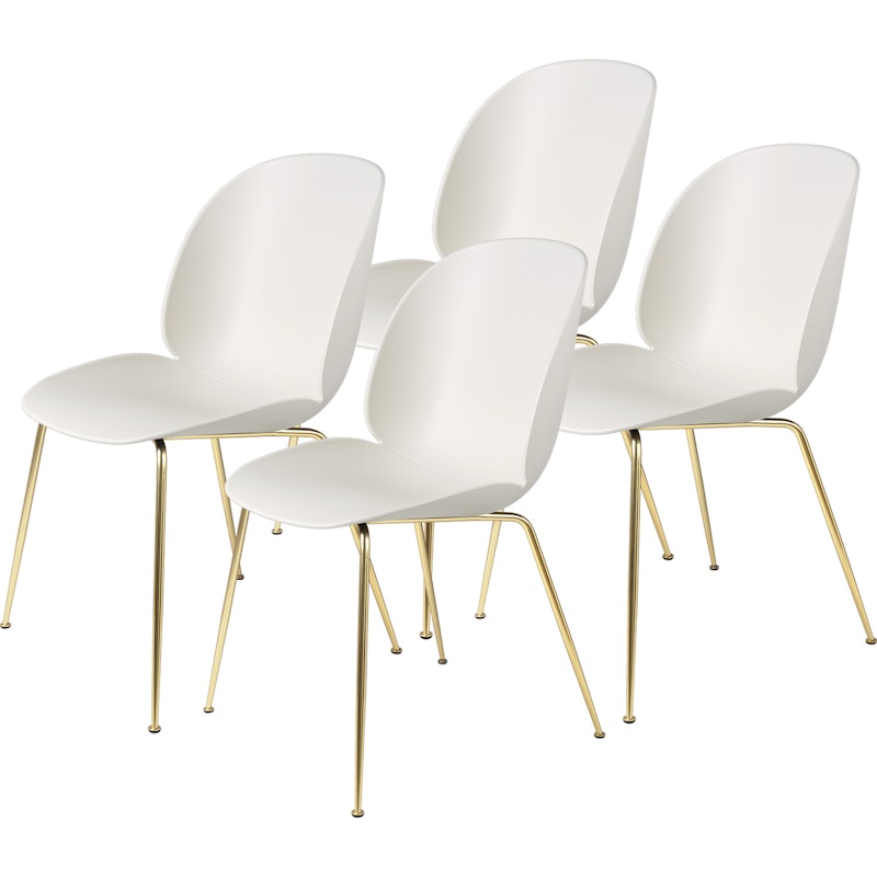 Beetle Stol Oklädd 4-pack Conic Base Brass, Alabaster White