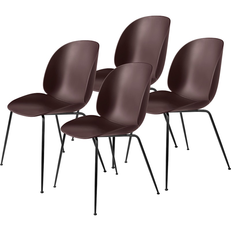 Beetle Stol Oklädd, Conic Base Svart, 4-Pack, Mörkrosa