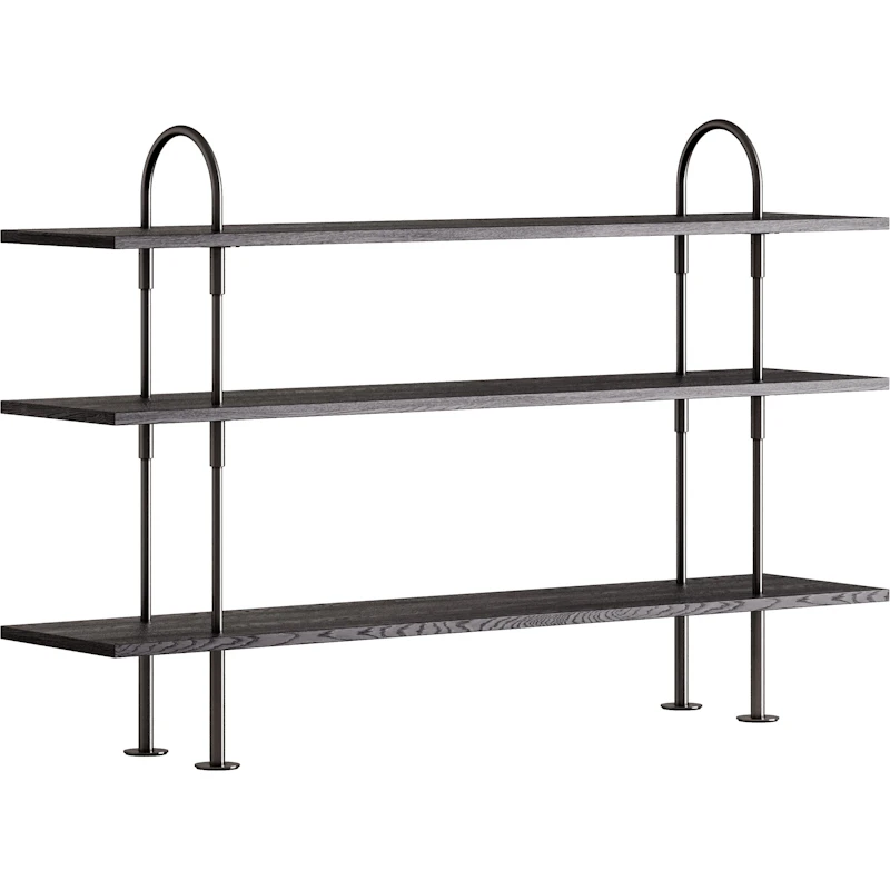 Keen Hyllsystem Med 3 Hyllplan 160 cm, Svart Mässing / Svartbrunbetsad Ask