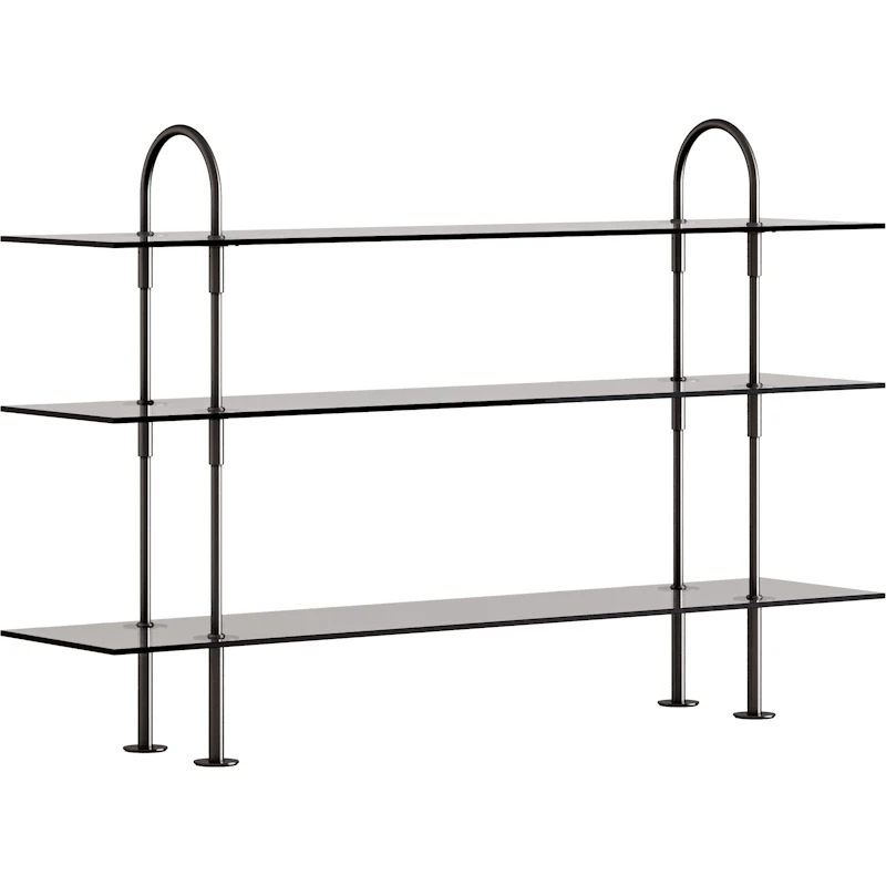Keen Hyllsystem Med 3 Hyllplan 160 cm, Svart Mässing / Tonat Glas
