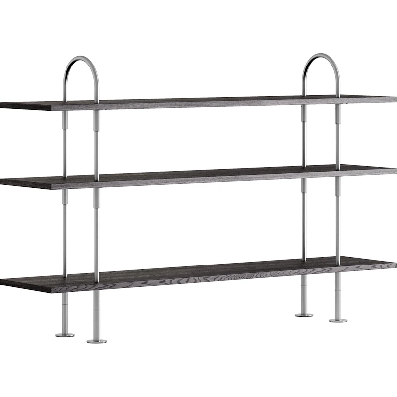 Keen Hyllsystem Med 3 Hyllplan 160 cm, Satinpolerat Rostfritt stål / Svartbrunbetsad Ask