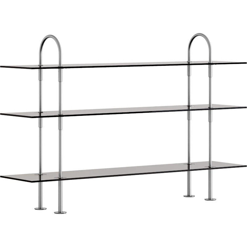 Keen Hyllsystem Med 3 Hyllplan 160 cm, Satinpolerat Rostfritt stål / Tonat Glas