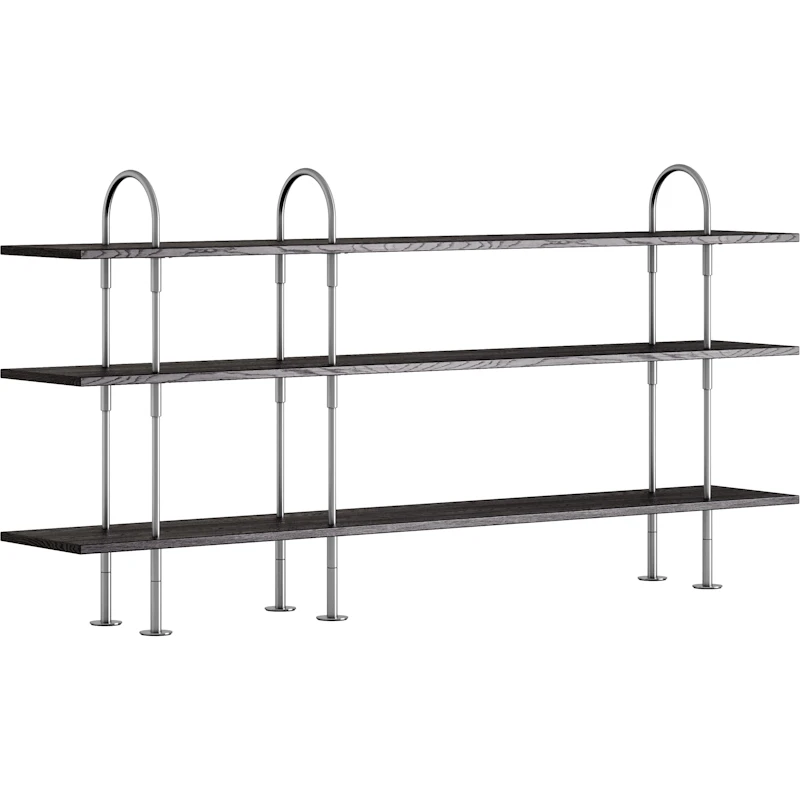 Keen Hyllsystem Med 3 Hyllplan 208 cm, Satinpolerat Rostfritt stål / Svartbrunbetsad Ask