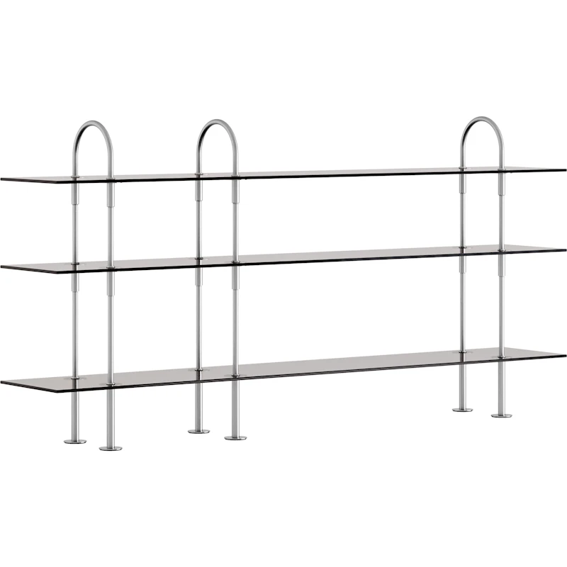 Keen Hyllsystem Med 3 Hyllplan 208 cm, Satinpolerat Rostfritt stål / Tonat Glas