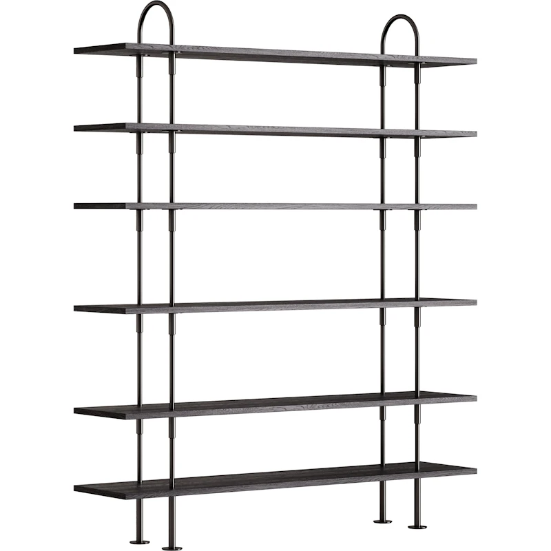 Keen Hyllsystem Med 6 Hyllplan 160 cm, Svart Mässing / Svartbrunbetsad Ask