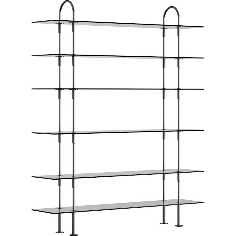 Keen Hyllsystem Med 6 Hyllplan 160 cm, Svart Mässing / Tonat Glas