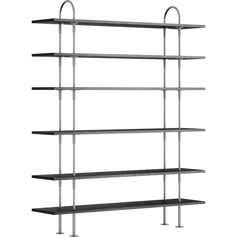 Keen Hyllsystem Med 6 Hyllplan 160 cm, Satinpolerat Rostfritt stål / Svartbrunbetsad Ask
