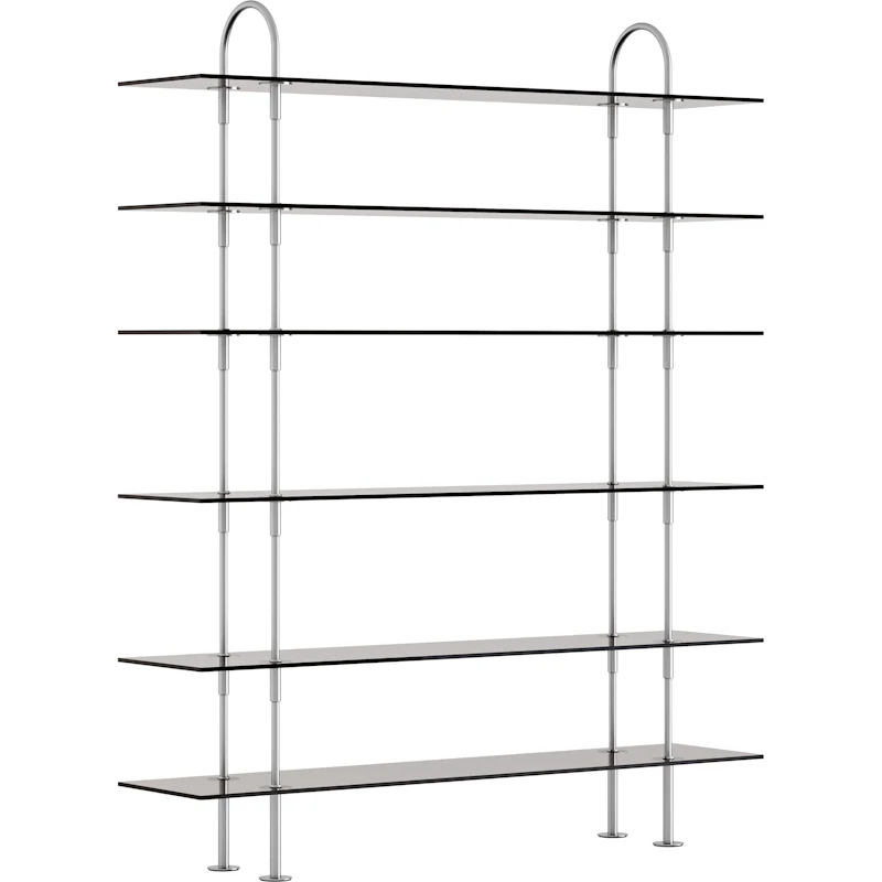 Keen Hyllsystem Med 6 Hyllplan 160 cm, Satinpolerat Rostfritt stål / Tonat Glas