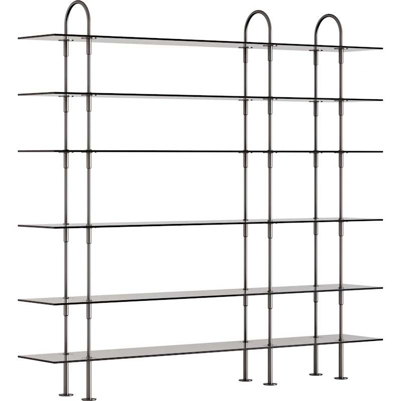 Keen Hyllsystem Med 6 Hyllplan 208 cm, Svart Mässing / Tonat Glas