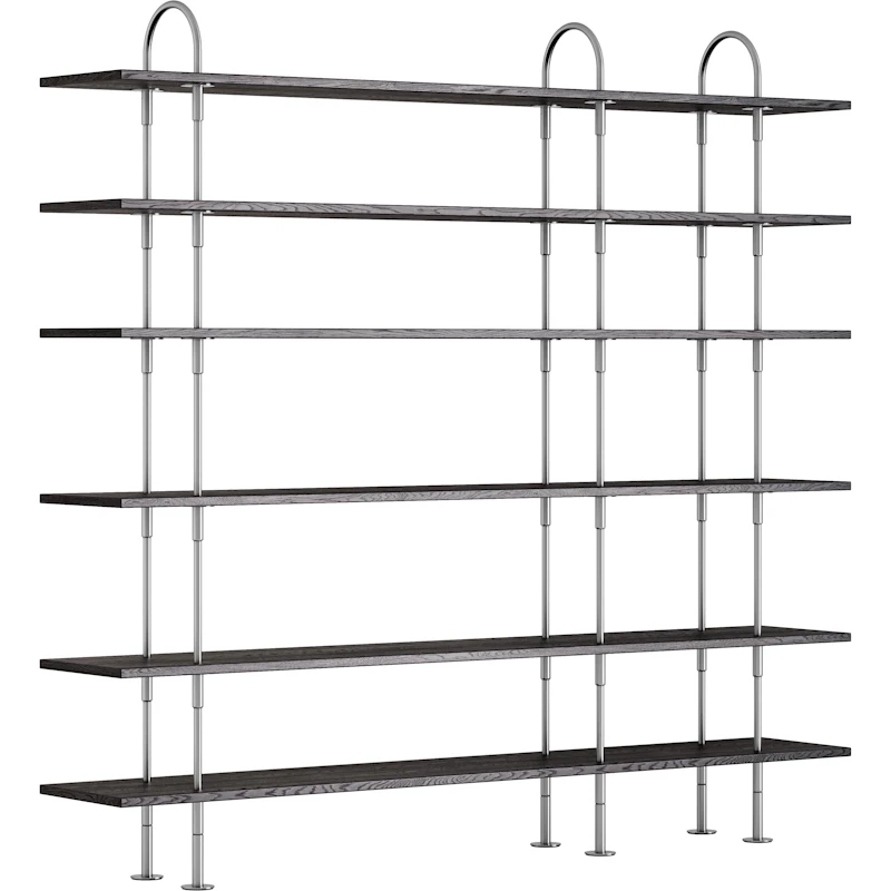 Keen Hyllsystem Med 6 Hyllplan 208 cm, Satinpolerat Rostfritt stål / Svartbrunbetsad Ask