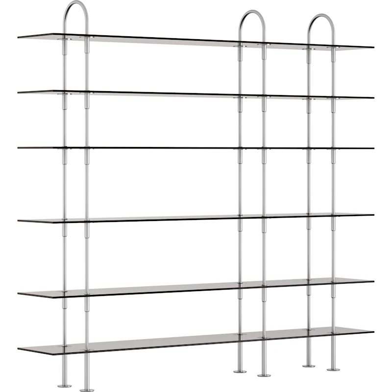 Keen Hyllsystem Med 6 Hyllplan 208 cm, Satinpolerat Rostfritt stål / Tonat Glas