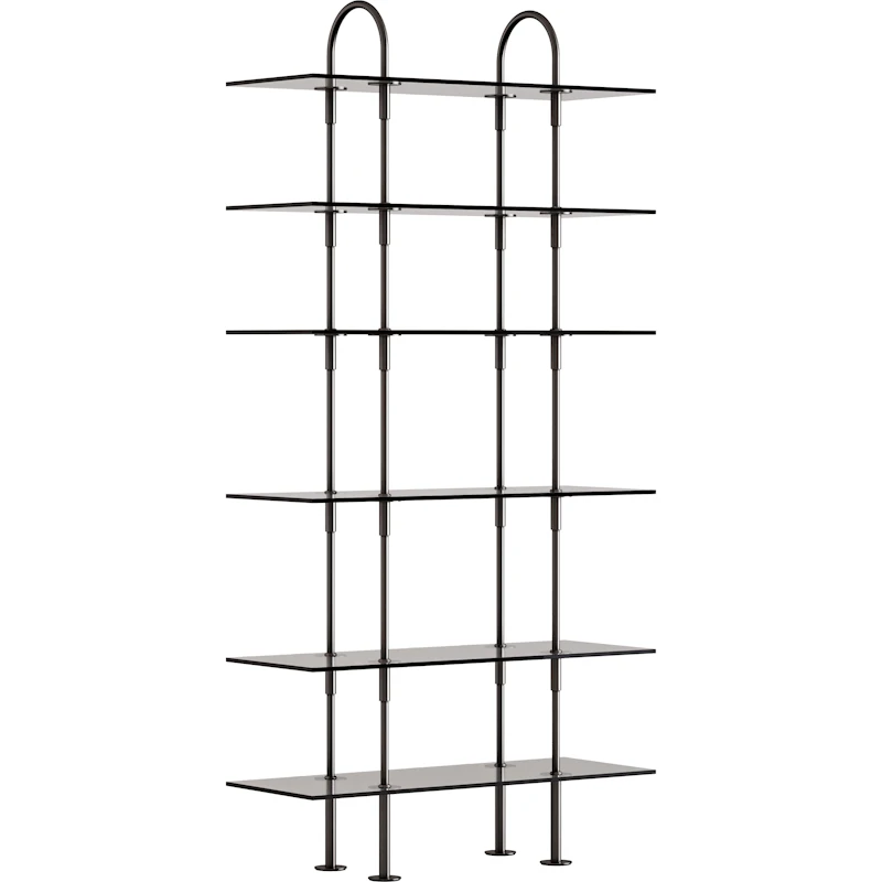 Keen Hyllsystem Med 6 Hyllplan 96 cm, Svart Mässing / Tonat Glas